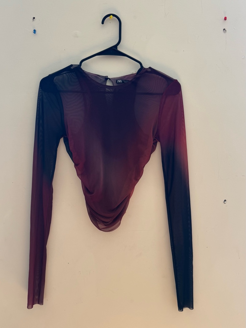 ZARA Burgundy to Black Ombre Long-Sleeve Sheer Crop Top